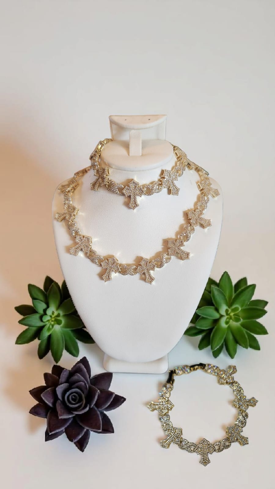 Gothic Shining Cross Necklace & Bracelet