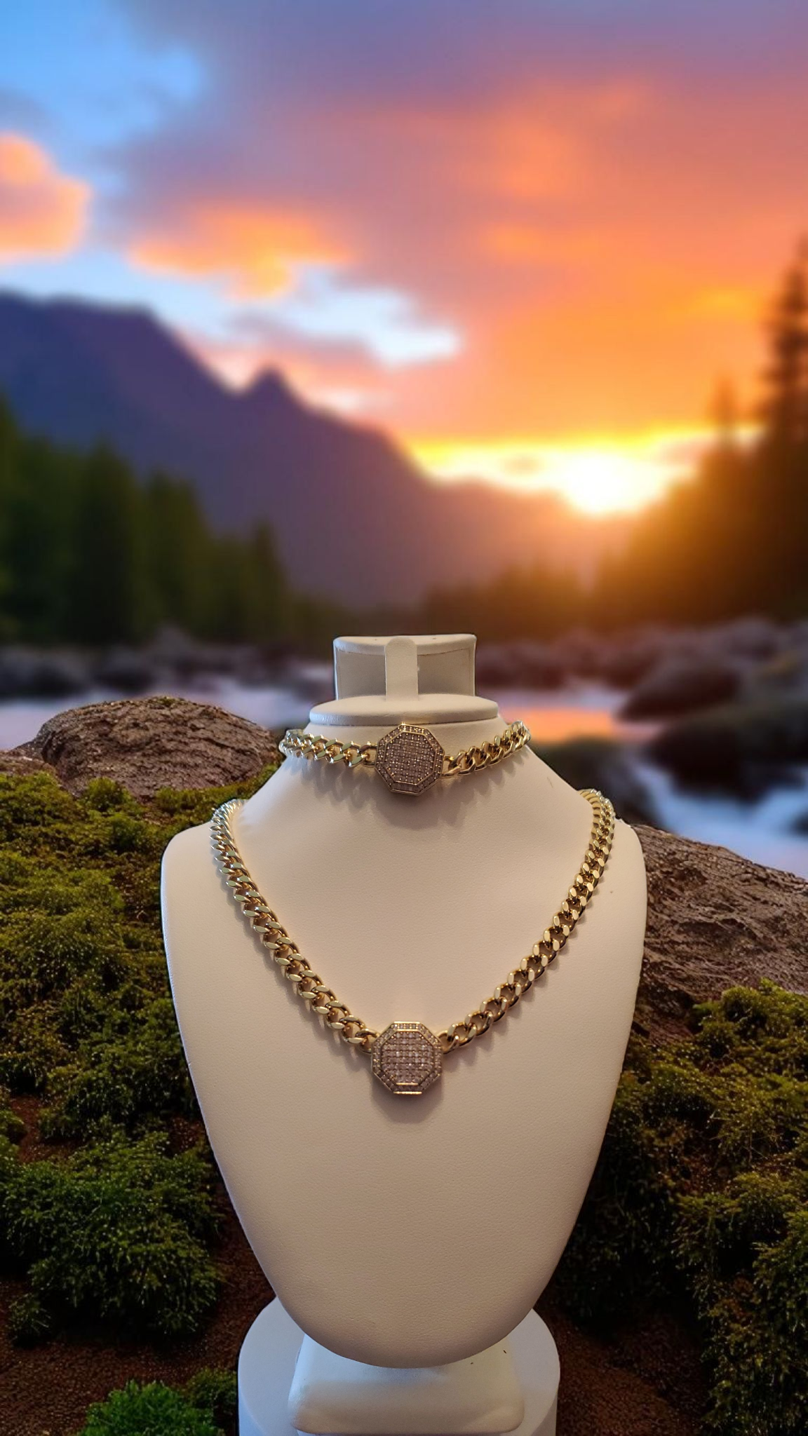 Octagonal Chain & Bracelet Set