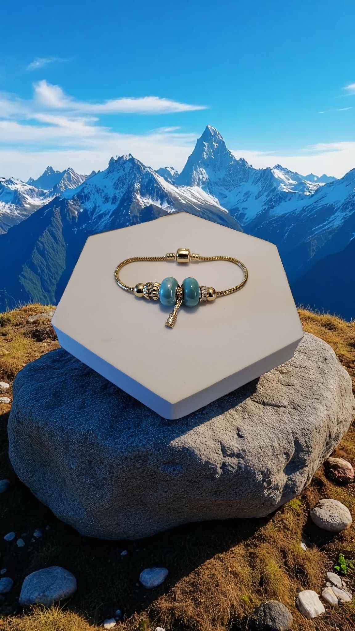 Pandora Azul Turquesa 14tk Oro Laminado