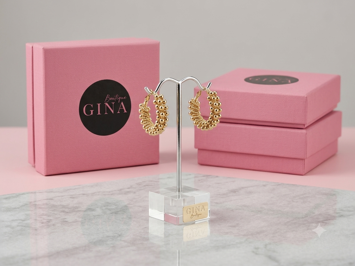 Gold Beaded Hoop Ear-20mm