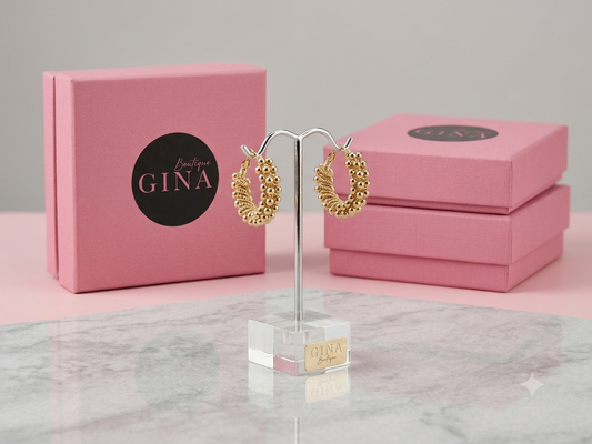 Gold Beaded Hoop Ear-20mm