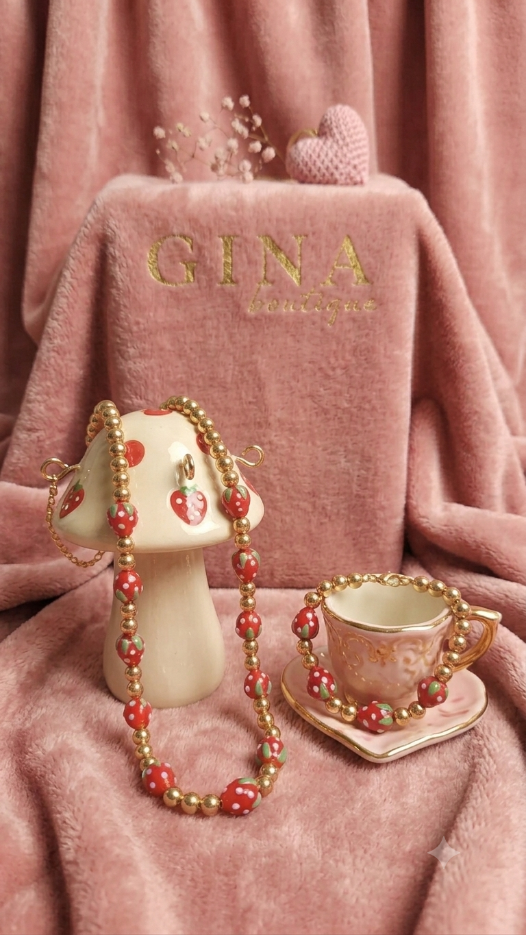 Strawberry Golden Bead Chain, Bracelet & Earring Set