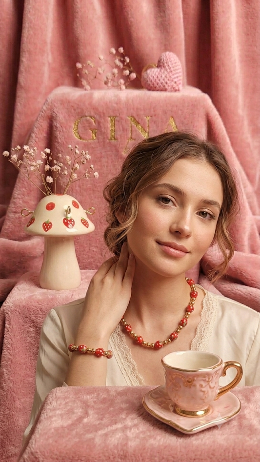 Strawberry Golden Bead Chain, Bracelet & Earring Set