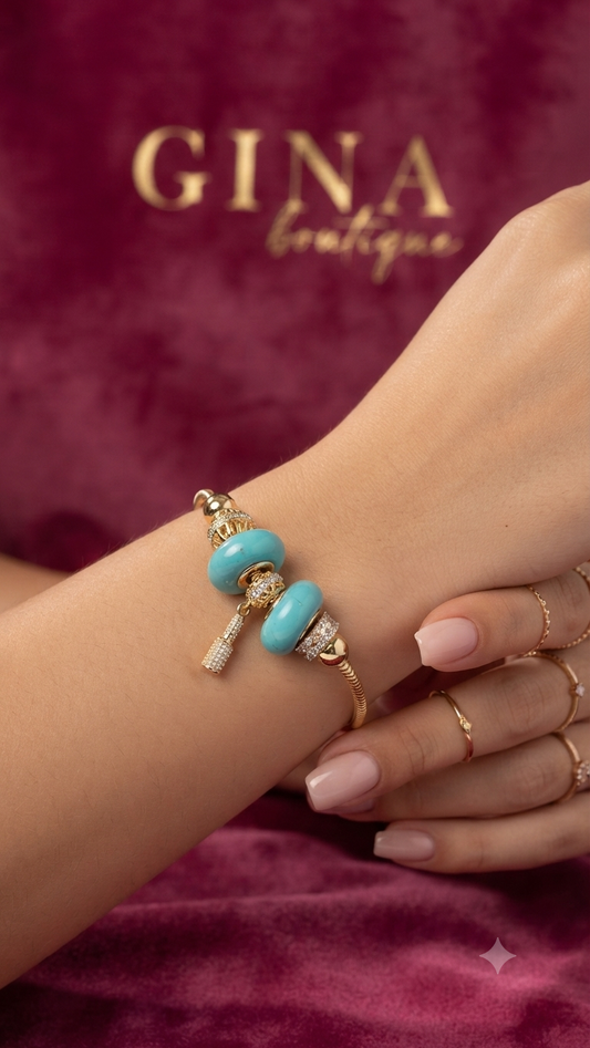 Pandora Azul Turquesa 14tk Oro Laminado