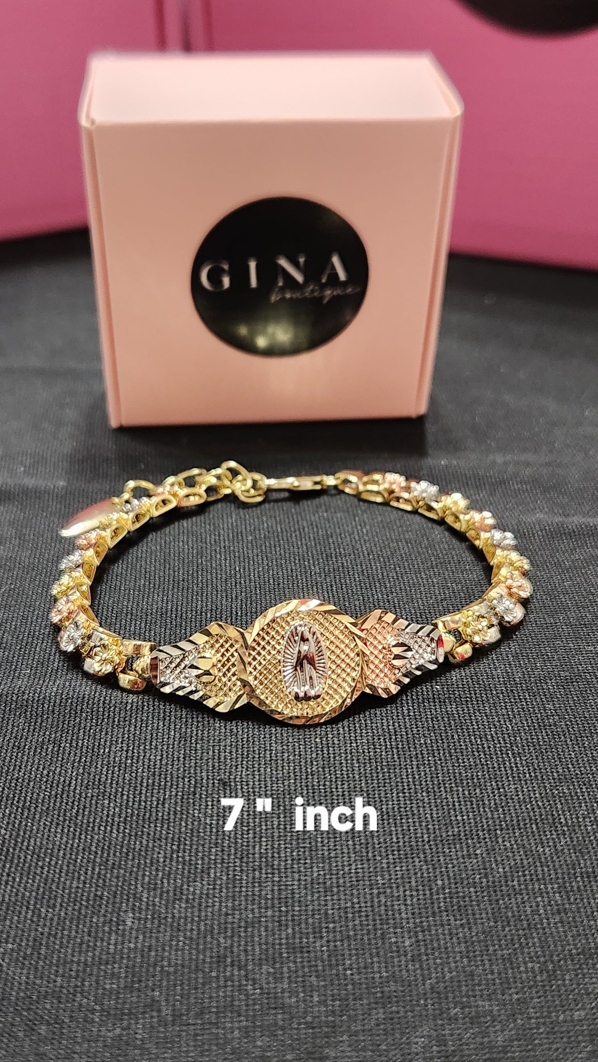 Tri-Gold Flower Style Virgen de Guadalupe