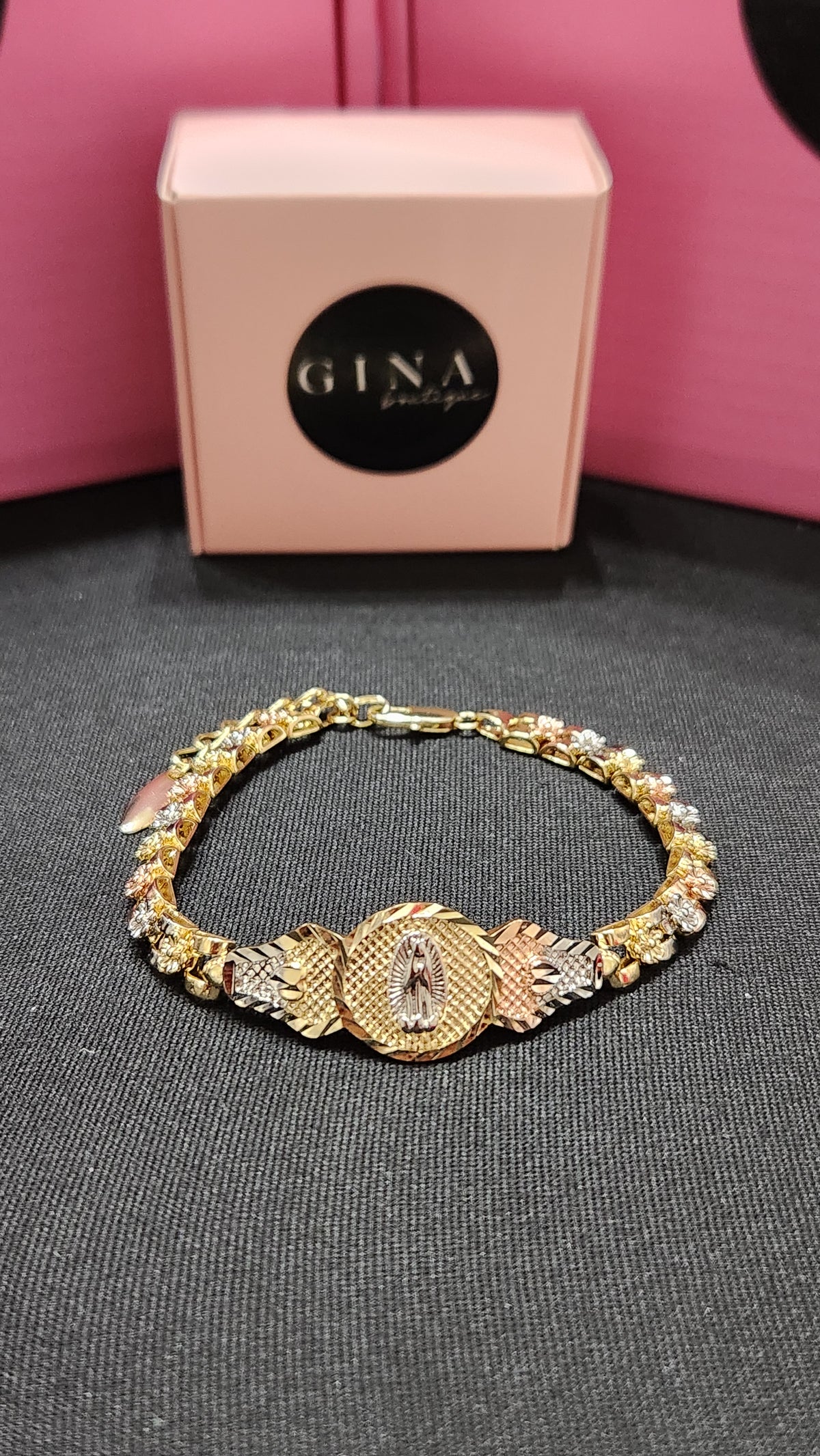 Tri-Gold Flower Style Virgen de Guadalupe