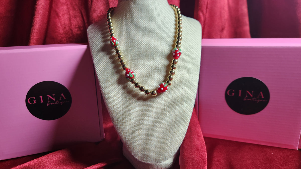 Strawberry Golden Bead Chain, Bracelet & Earring Set