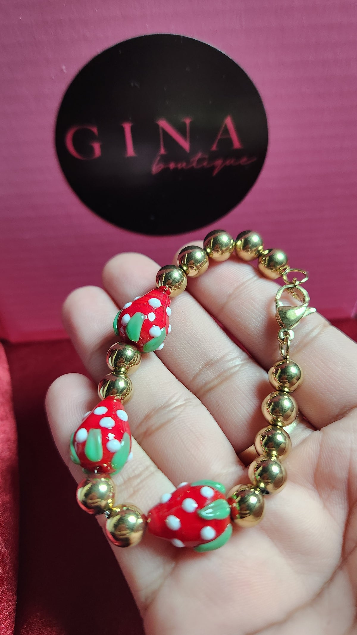 Strawberry Golden Bead Chain, Bracelet & Earring Set