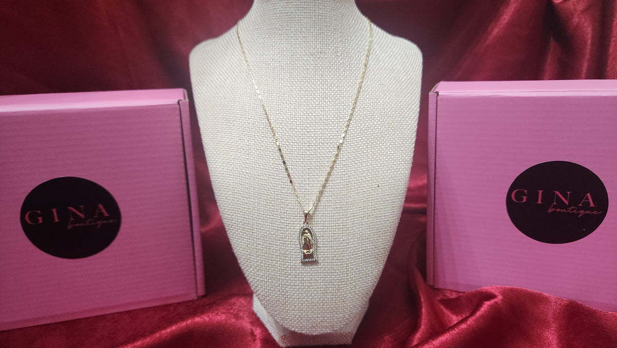 Gold platted virgin Mary frame necklace