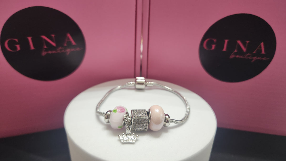 Pandora Pink and White Crown Bracelet