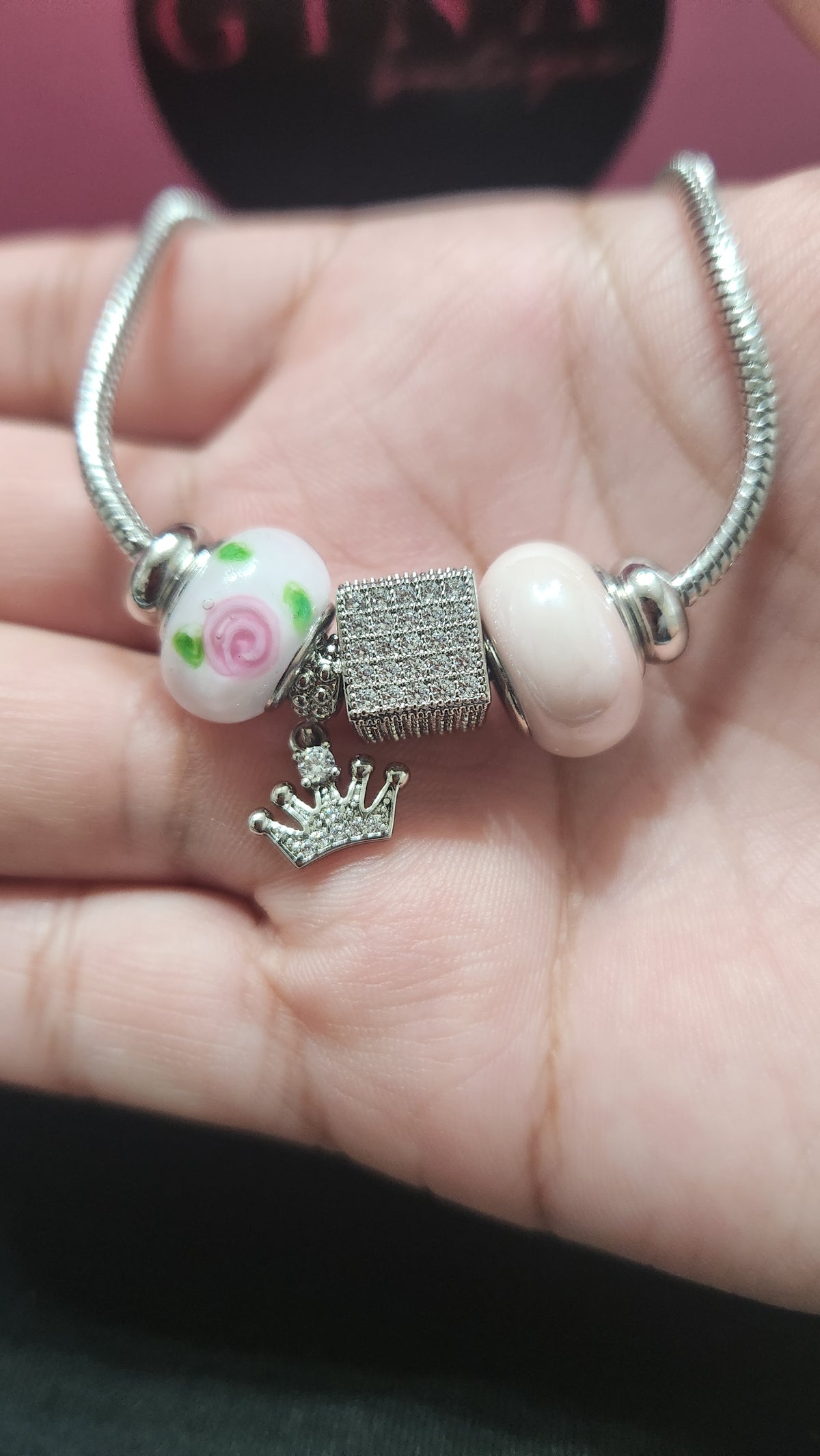 Pandora Pink and White Crown Bracelet