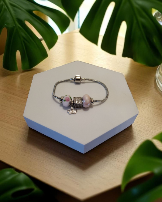 Pandora Pink and White Crown Bracelet