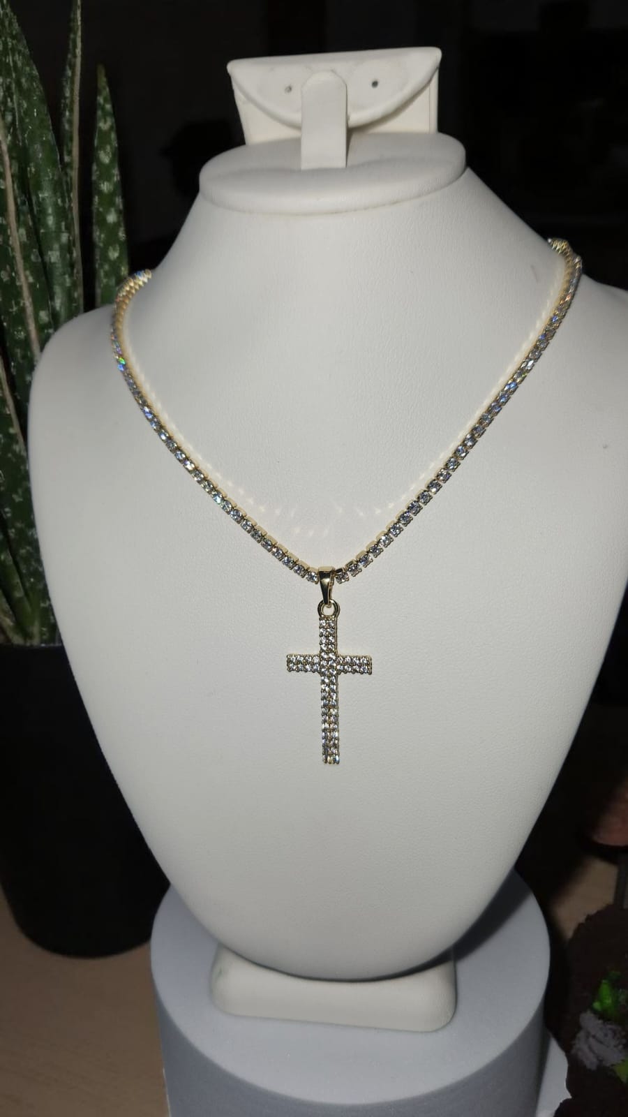 Rhinestone Necklace with Rhinestone Cross