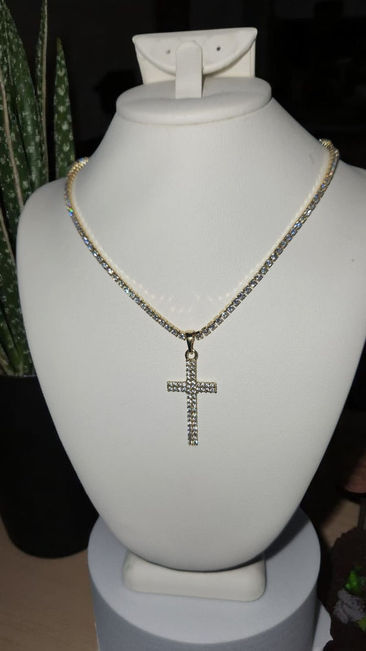 Rhinestone Necklace with Rhinestone Cross