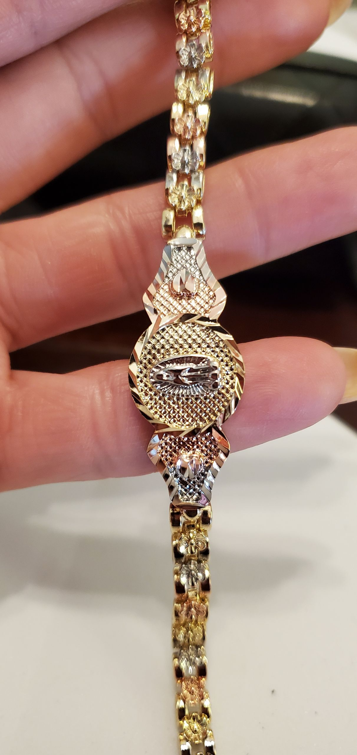 Tri-Gold Flower Style Virgen de Guadalupe
