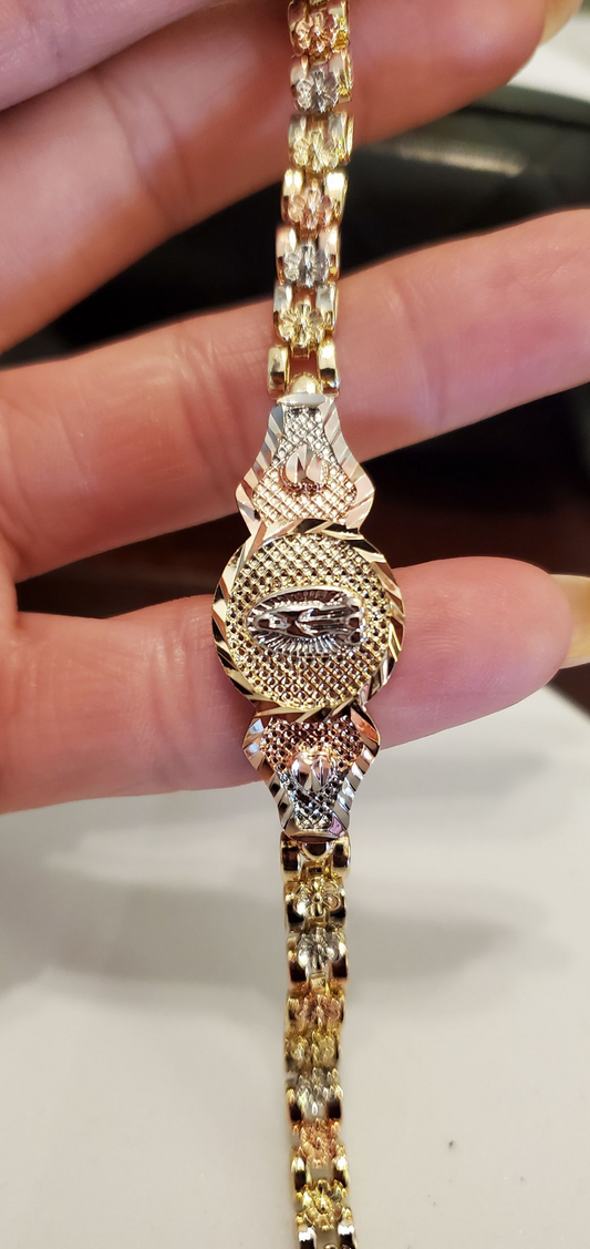 Tri-Gold Flower Style Virgen de Guadalupe